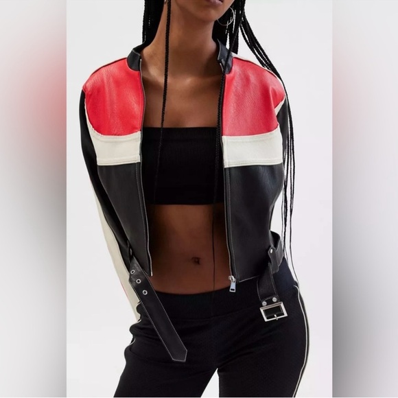 Urban Outfitters Jordan Vegan Leather Women’s Rae Moto Jacket Sz XS NWT - Picture 6 of 16